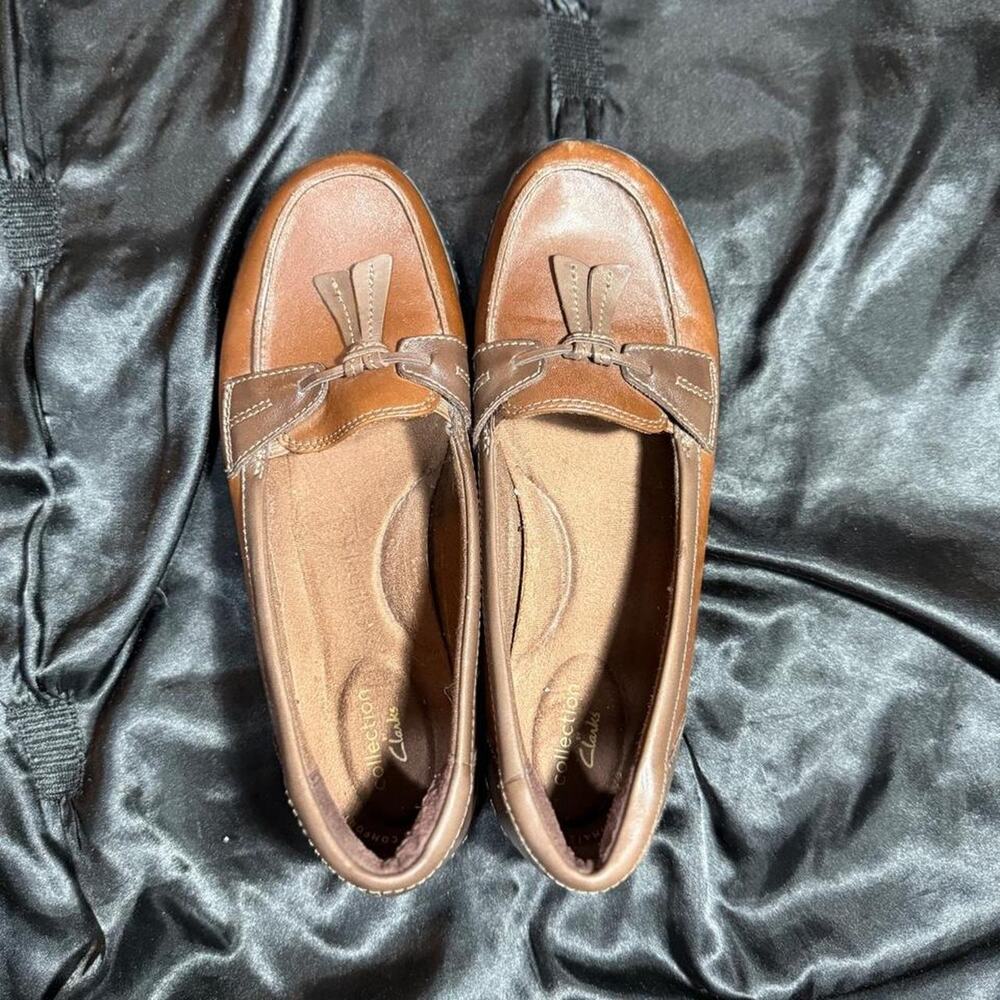 Brown leather clarks loafers